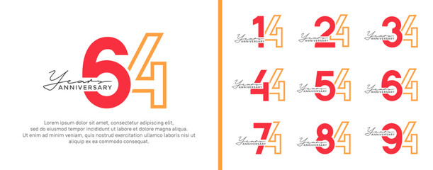 set of anniversary logo style flat red on orange color for celebration