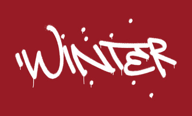 Spray graffiti tag word WINTER and dots - stylized snowflakes. Red background.