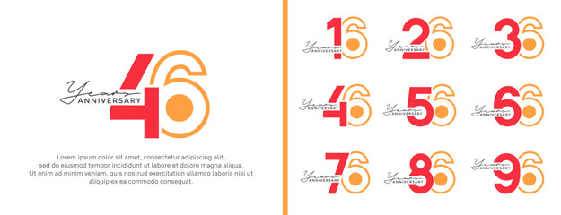 set of anniversary logo style flat red on orange color for celebration