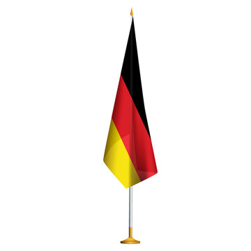 Isolated Small National Flag Of Germany Vector With Golden Flagpole.Standing Miniature German Flag