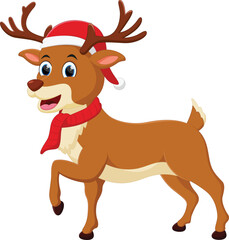 Cartoon cute Deer with christmas red hat