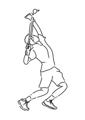 One continuous line drawing, man playing tennis