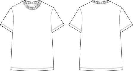 Unisex t shirt technical sketch. Apparel t-shirt design template.