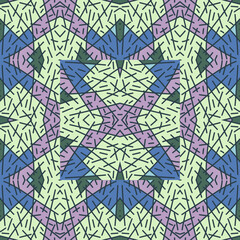 Vintage ethnic line ornament. Hand drawn tribal geometric tile. Random lines mosaic seamless pattern.