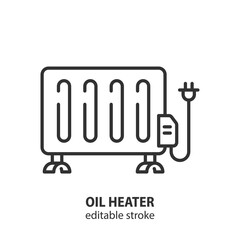 Oil heater line icon. Electric heating  vector sign. Editable stroke.