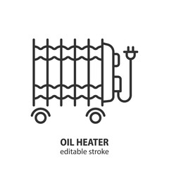 Oil heater line icon. Electric heating  vector sign. Editable stroke.