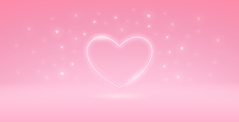 Neon Valentines Heart on Pink Background
