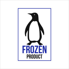 Frozen product logo with penguin. Food package label, storage instruction vector design