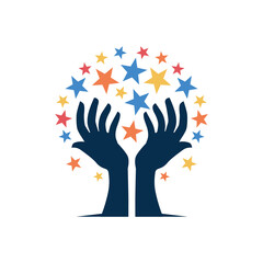 tree hand reaching star dream logo vector icon illustration