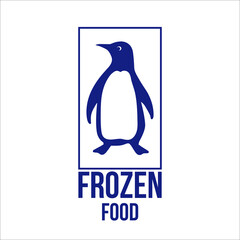 Frozen food. Blue logo with penguin. Food package label, storage instruction vector design