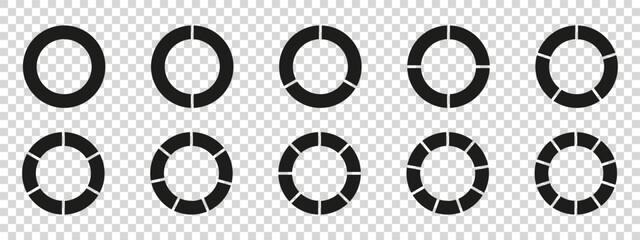 Circles divided diagram 3, 10, 7, graph icon pie shape section chart. Segment circle round vector 6, 9 devide infographic.