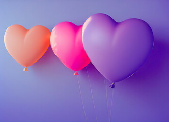 Fototapeta na wymiar This colorful heart-shaped balloon arrangement is simple and beautiful with a neutral background. The colorful background is perfect for expressing love in a festive way on Valentine's Day.