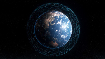 デジタルネットワークの地球の背景素材。システムやテクノロジーや近未来のデザインに