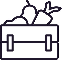 Farm and agriculture sign. Editable stroke drawn with black thin line. Perfect for web sites, UI, adverts, stores, shops. Trendy vector icon of vegetable in suitcase