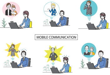 パソコンでリモートワークするビジネスマン、ビジネスウーマン
