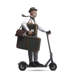 PNG file no background Vintage style traveler riding a scooter