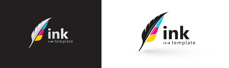 Ink logo colored feather pen cmyk print