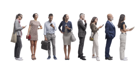 PNG file no background Diverse people waiting patiently in line