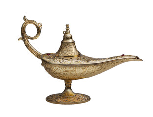PNG file no background Golden magic lamp on blue background