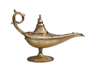 PNG file no background Golden magic lamp on blue background