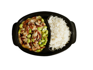 Chixcken with Rice and Edamame take out isolated on transparency  photo png file