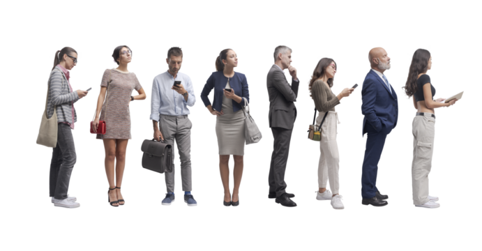 PNG file no background Diverse people waiting patiently in line