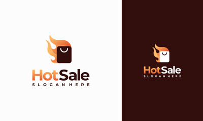 Hot Sale logo designs concept vector, Shopping Bag and Fire logo template icon