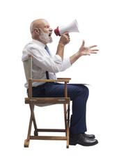 PNG file no background Filmmaker shouting with a megaphone