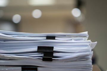 Stack of paper, Document, many jobs waiting to be done on the table, busy concept - 549673690