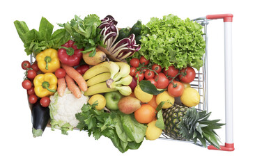 PNG file no background shopping cart full of fresh vegetables and fruits