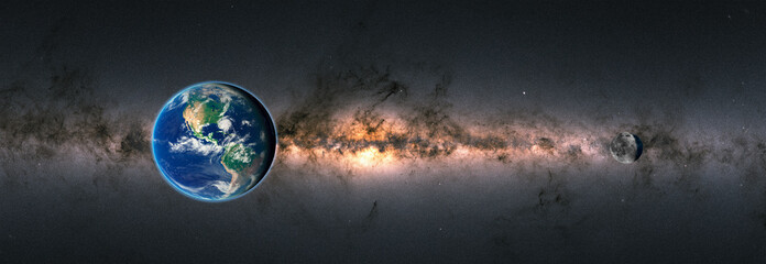 View of Earth from outer space with millions of stars around it Milky Way galaxy in the...