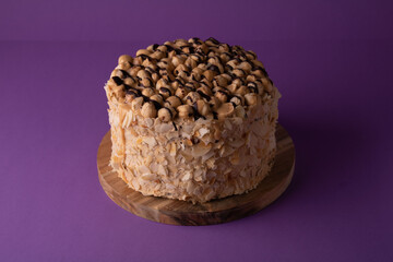 photo walnut cake on a wooden board