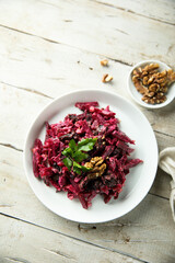 Healthy beetroot salad with walnut
