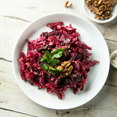 Healthy beetroot salad with walnut