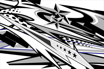 Unique patterned racing background vector design with a combination of grayscale colors and the effect of stars and stripes