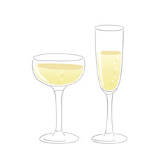 Champagne in a grass illustration, sparkling wine illustration.