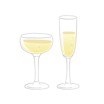 Champagne in a grass illustration, sparkling wine illustration.