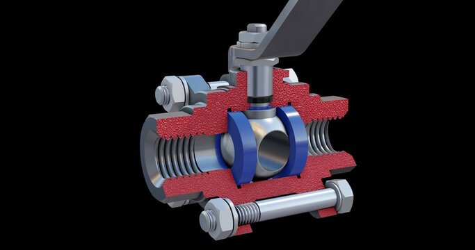 Ball valve with a cross-sectional view 