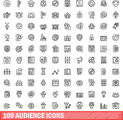 Fototapeta na wymiar 100 audience icons set. Outline illustration of 100 audience icons vector set isolated on white background