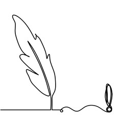 Silhouette of abstract feather with exclamation mark as line drawing on white