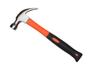 Hammer with red and black handle. PNG clipart isolated on transparent background