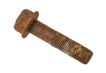 Rusty bolt close up macro shot, fully In focus. PNG clipart isolated on transparent background