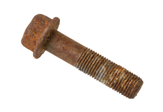 Rusty bolt close up macro shot, fully In focus. PNG clipart isolated on transparent background