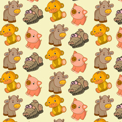 Vector pattern, animals. Cute animals on a light background. Printing on fabric.