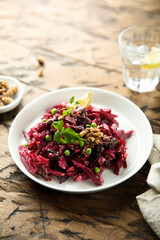 Healthy beetroot salad with walnut and green pea