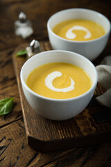 Traditional pumpkin soup with cream