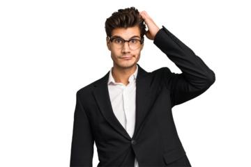 Young caucasian business man isolated being shocked, she has remembered important meeting.