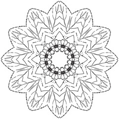 Easy mandala, coloring pattern for meditation on white background.