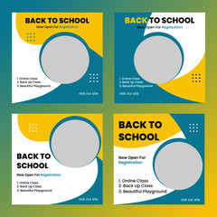 Back To School Template Design For Social Media - Combo Set, Poster, Banner, Story, Template, Post, Vector, Modern, Attractive, Creative Graphics Collection