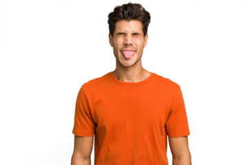 Young caucasian handsome man isolated funny and friendly sticking out tongue.